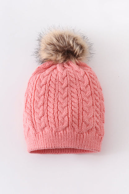 Bubblegum Pink Cable Knit Pom Pom Beanie