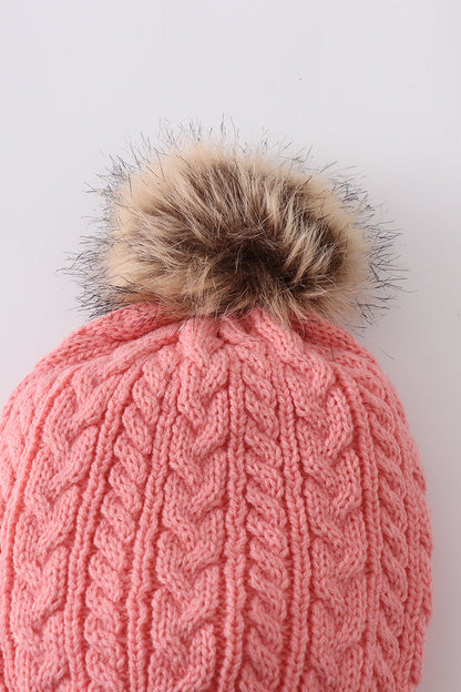 Bubblegum Pink Cable Knit Pom Pom Beanie