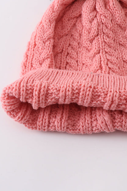 Bubblegum Pink Cable Knit Pom Pom Beanie