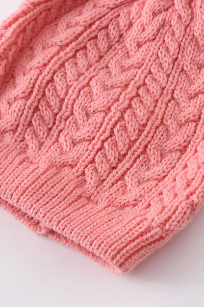 Bubblegum Pink Cable Knit Pom Pom Beanie