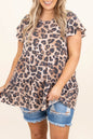 Plus Size Leopard Round Neck Blouse