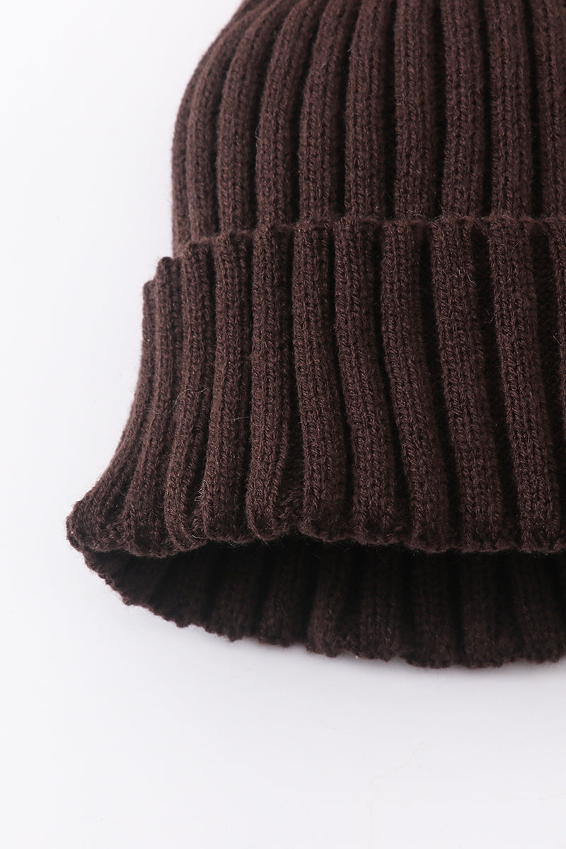 Brown Knit Pom Pom Beanie