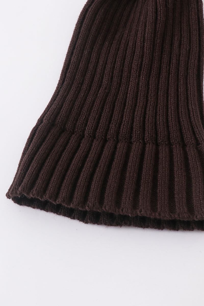 Brown Knit Pom Pom Beanie