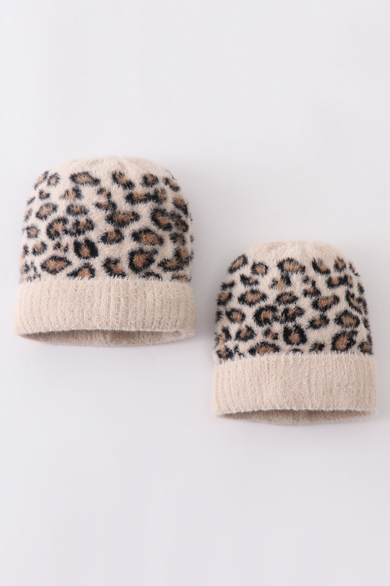 Beige Leopard Beanie Hat - Mommy & Me