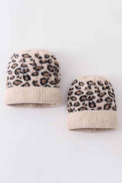 Beige Leopard Beanie Hat - Mommy & Me