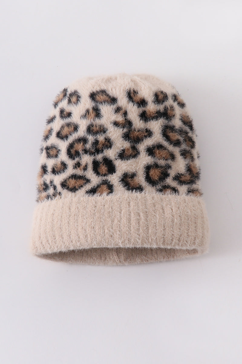 Beige Leopard Beanie Hat - Mommy & Me