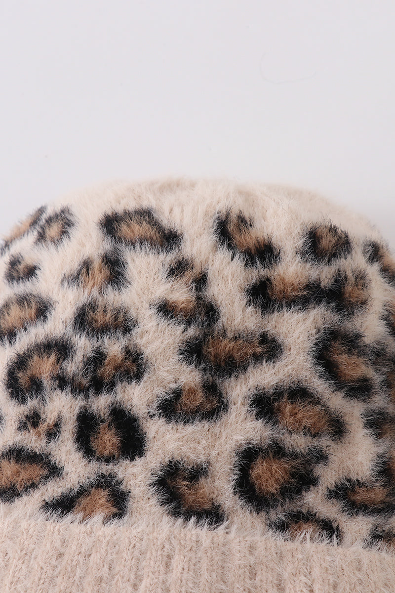 Beige Leopard Beanie Hat - Mommy & Me