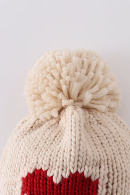 Cream Heart Knit Pom PomBeanie