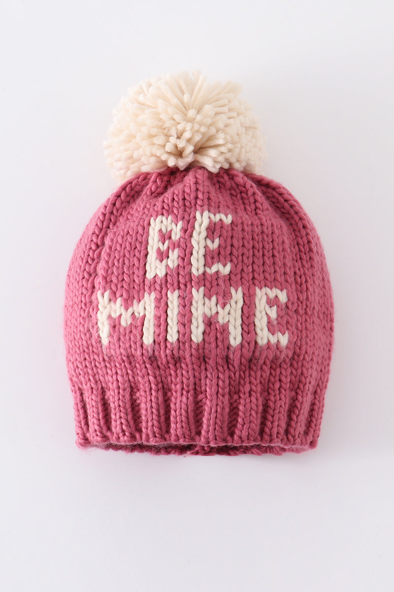 Pink BE MINE Knit Pom Pom Beanie