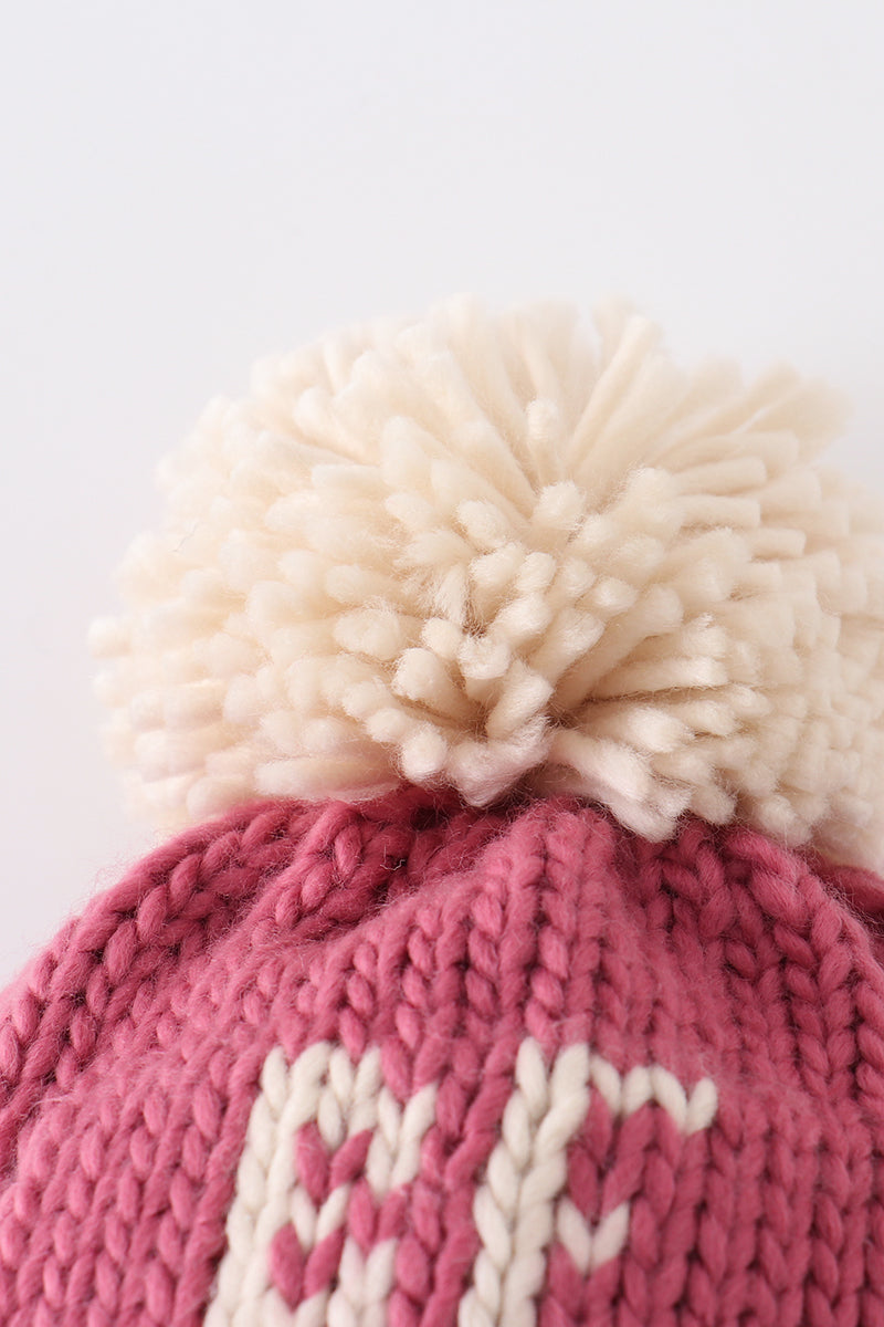 Pink BE MINE Knit Pom Pom Beanie