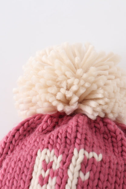 Pink BE MINE Knit Pom Pom Beanie