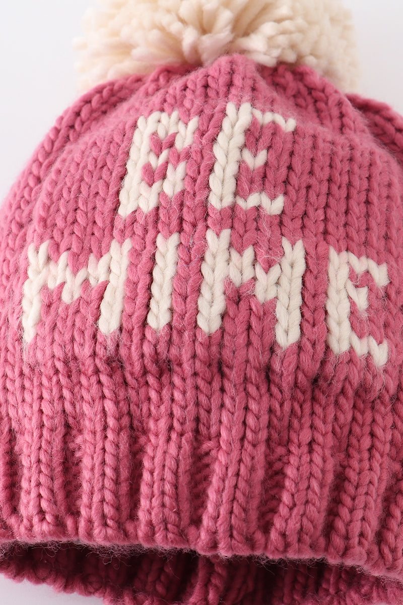 Pink BE MINE Knit Pom Pom Beanie