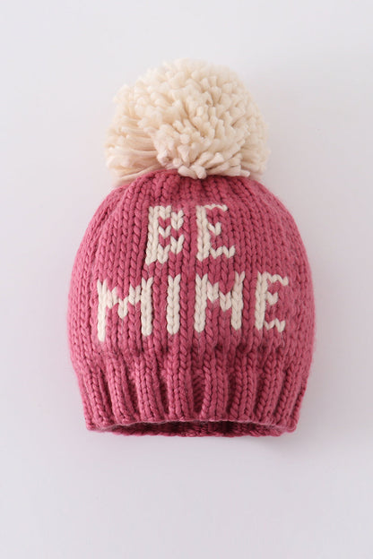 Pink BE MINE Knit Pom Pom Beanie