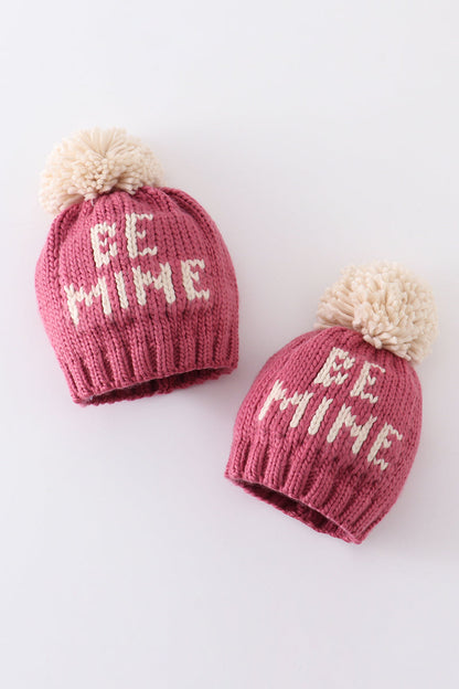 Pink BE MINE Knit Pom Pom Beanie