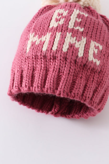 Pink BE MINE Knit Pom Pom Beanie