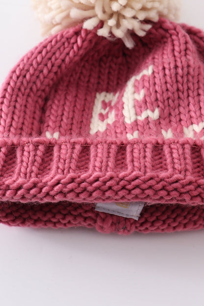 Pink BE MINE Knit Pom Pom Beanie