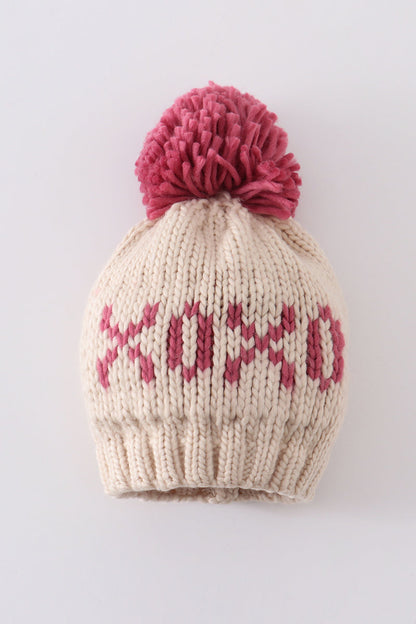 Cream XOXO Knit Pom Pom Beanie