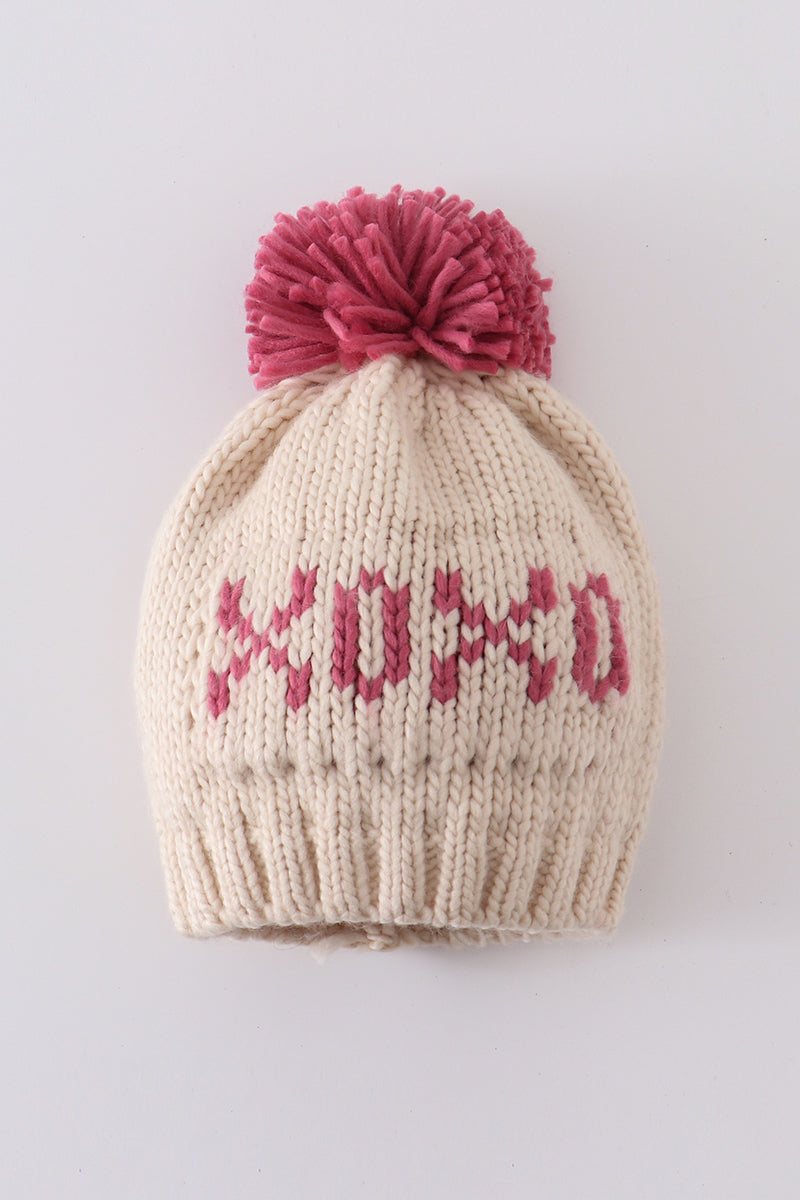 Cream XOXO Knit Pom Pom Beanie