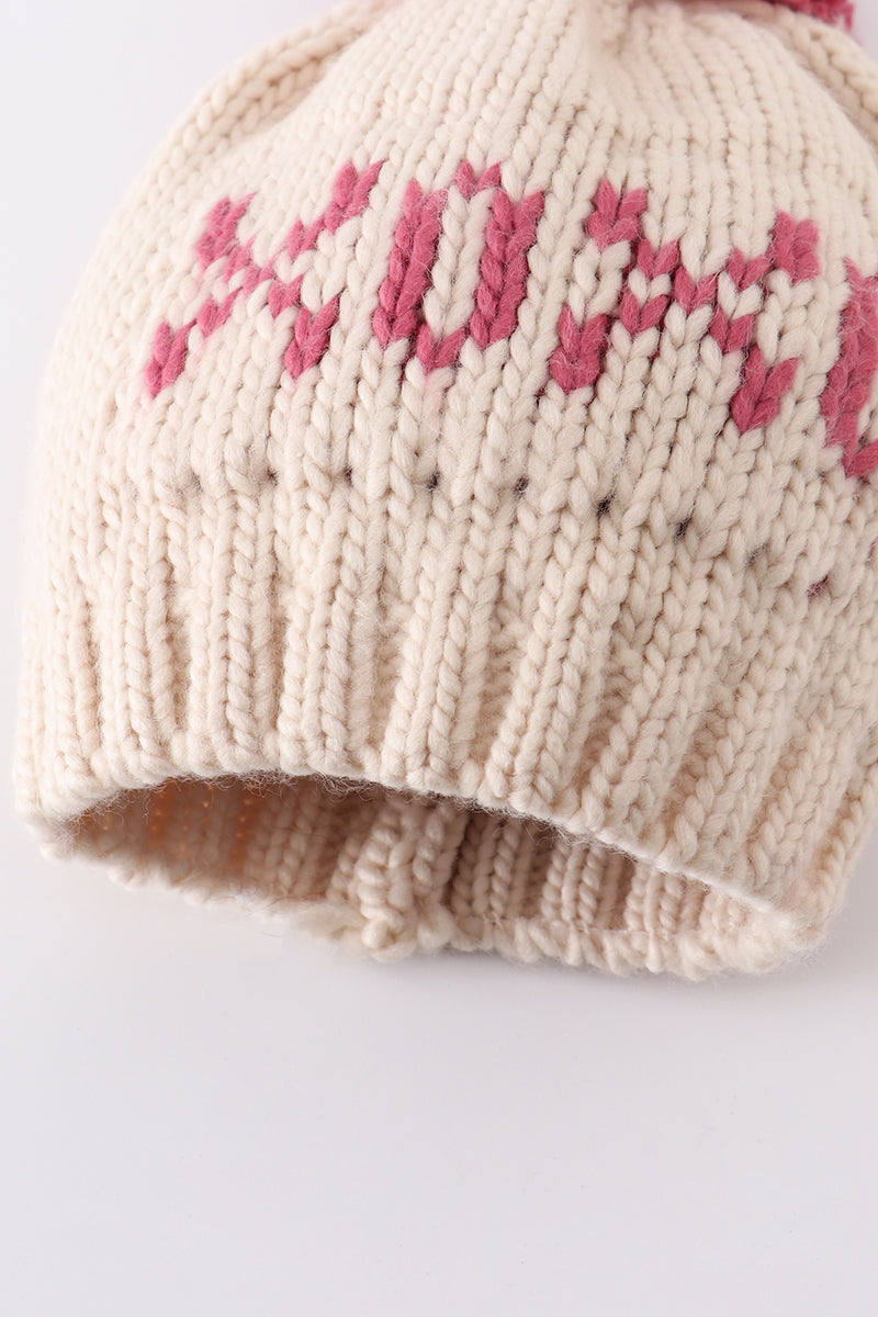 Cream XOXO Knit Pom Pom Beanie