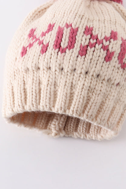 Cream XOXO Knit Pom Pom Beanie