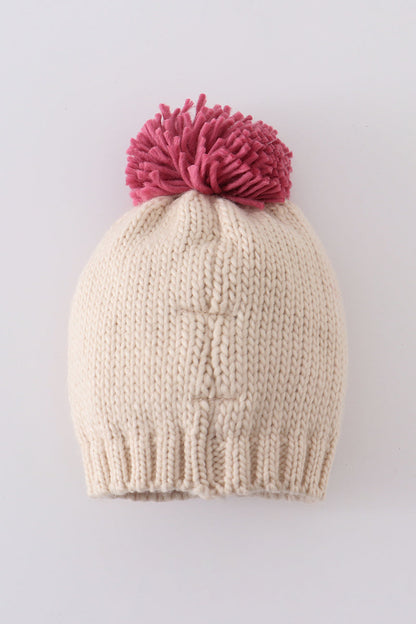 Cream XOXO Knit Pom Pom Beanie