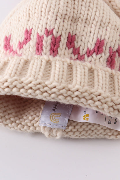 Cream XOXO Knit Pom Pom Beanie