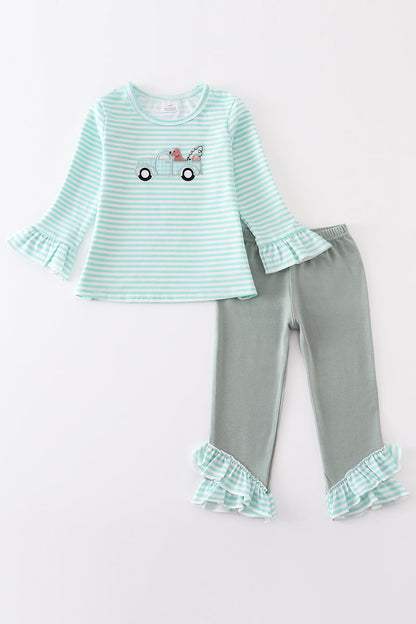 Truck & Dog Stripe Girl Set