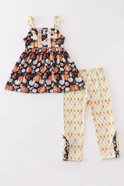 Pumpkin Print Strap Girl Set