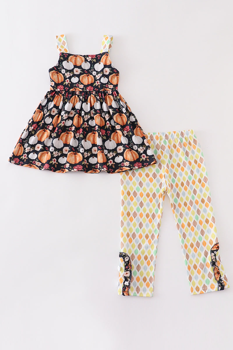 Pumpkin Print Strap Girl Set