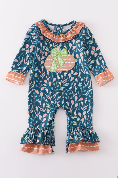 Navy Floral Pumpkin Applique Romper