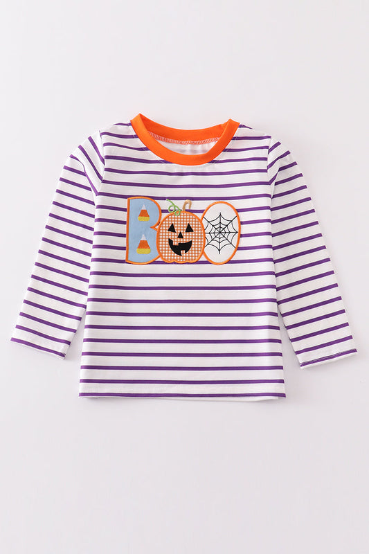 Purple Stripe BOO Applique Shirt