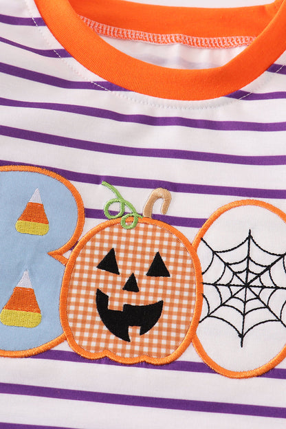 Purple Stripe BOO Applique Shirt