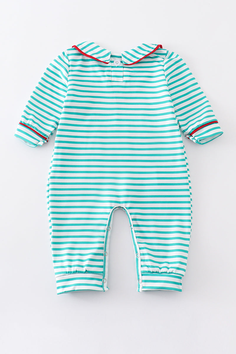 Green Stripe Christmas Deer Girl Romper