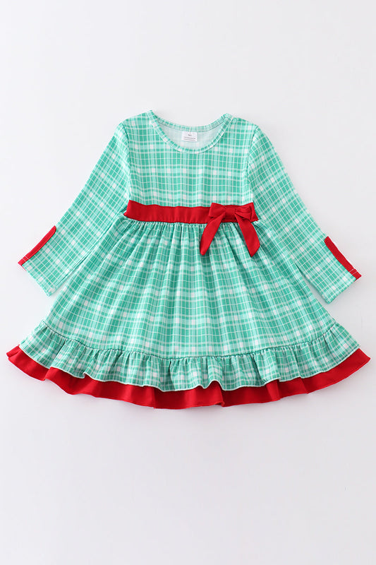 Green Plaid Ruffle Dress