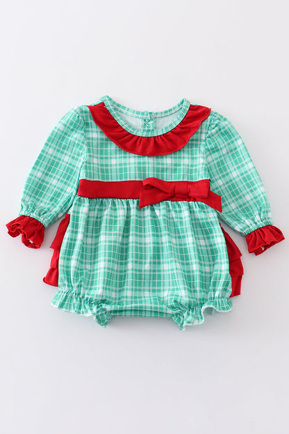 Green Plaid Ruffle Baby Girl Bubble