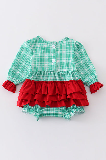 Green Plaid Ruffle Baby Girl Bubble