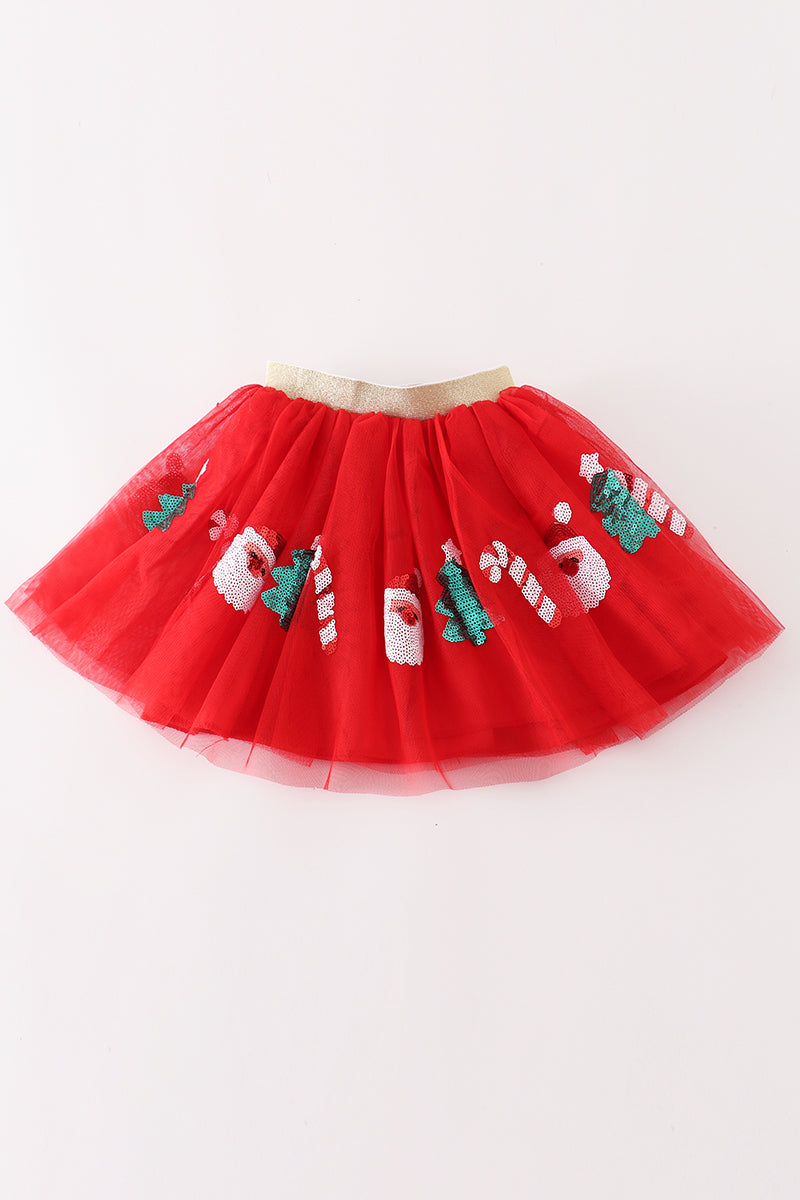 Red Christmas Sequin Tutu Skirt