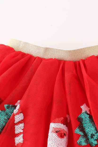 Red Christmas Sequin Tutu Skirt