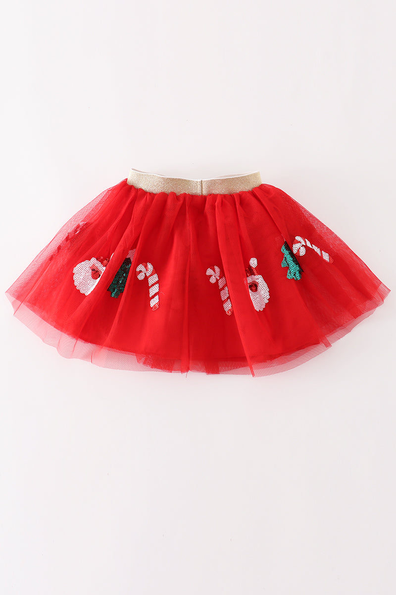 Red Christmas Sequin Tutu Skirt