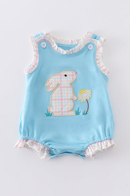 Blue Rabbit Floral Applique Girl Bubble