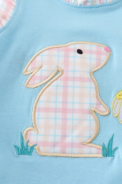 Blue Rabbit Floral Applique Girl Bubble