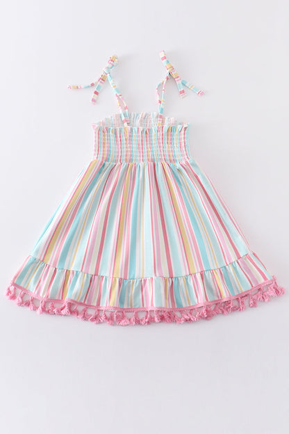 Pink Stripe Smocked Strap Dress