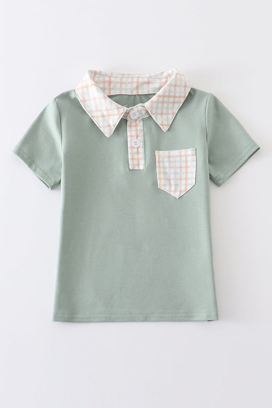 Green Button Down Plaid Boy Shirt