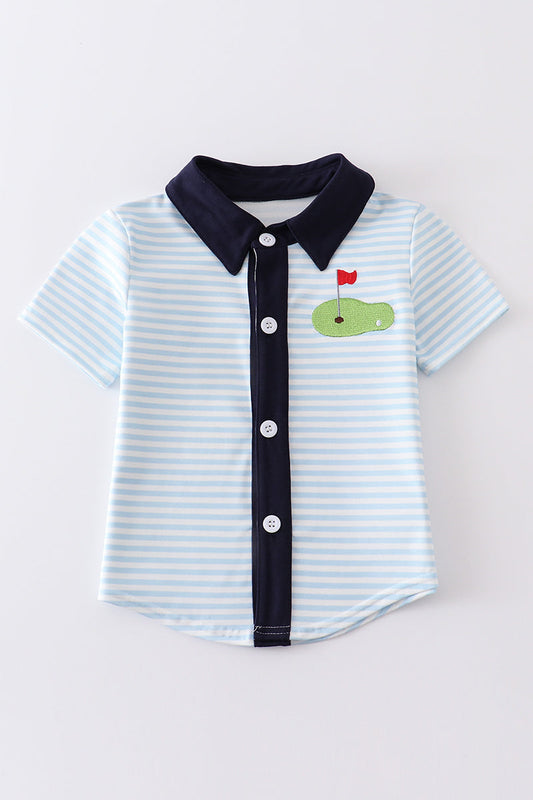 Stripe Golf Embroidery Shirt