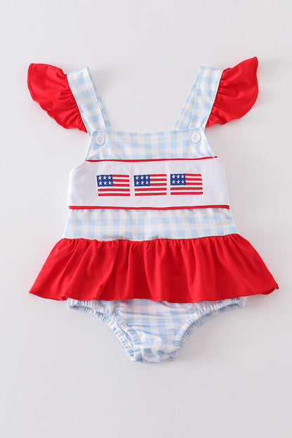 Patriotic Plaid Flag One-Piece Girl Swimsuit