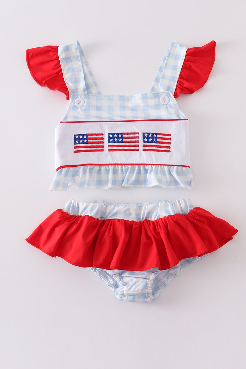 Patriotic Plaid Flag 2pc Girl Swimsuit