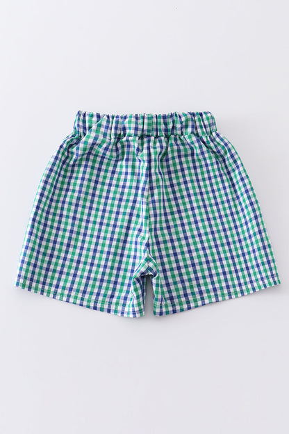 Green Whale Summer Plaid Boy Trunks