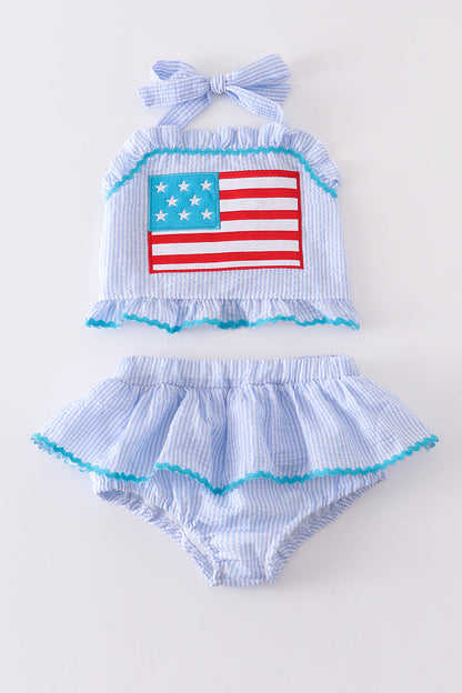 Blue Patriotic Flag 2pc Girl Swimsuit