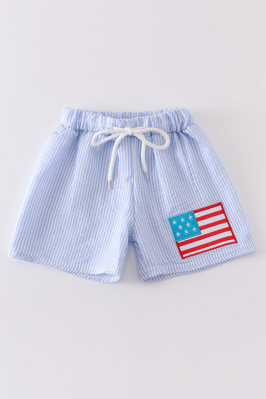 Blue Patriotic Flag Boy Swim Trunks