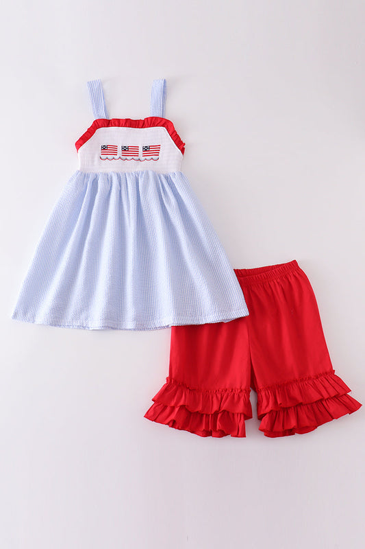 Patriotic Flag Embroidery Girl Set